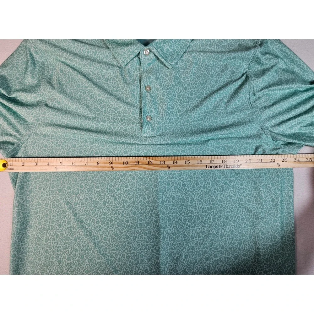 Hickey Freeman Golf Polo Shirt Mens XL Teal Floral Performance Stretch Short Slv